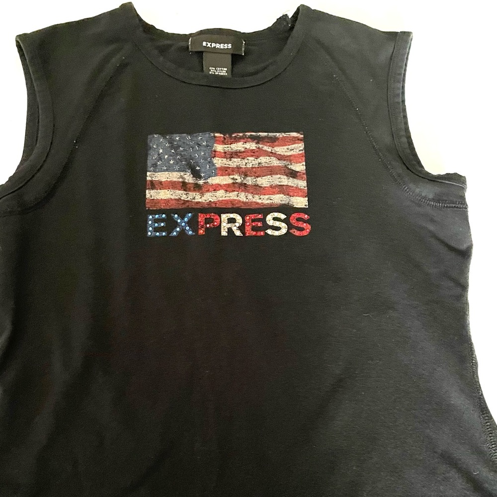 Vintage express black sleeveless shirt with the American flag - Picture 3 of 6